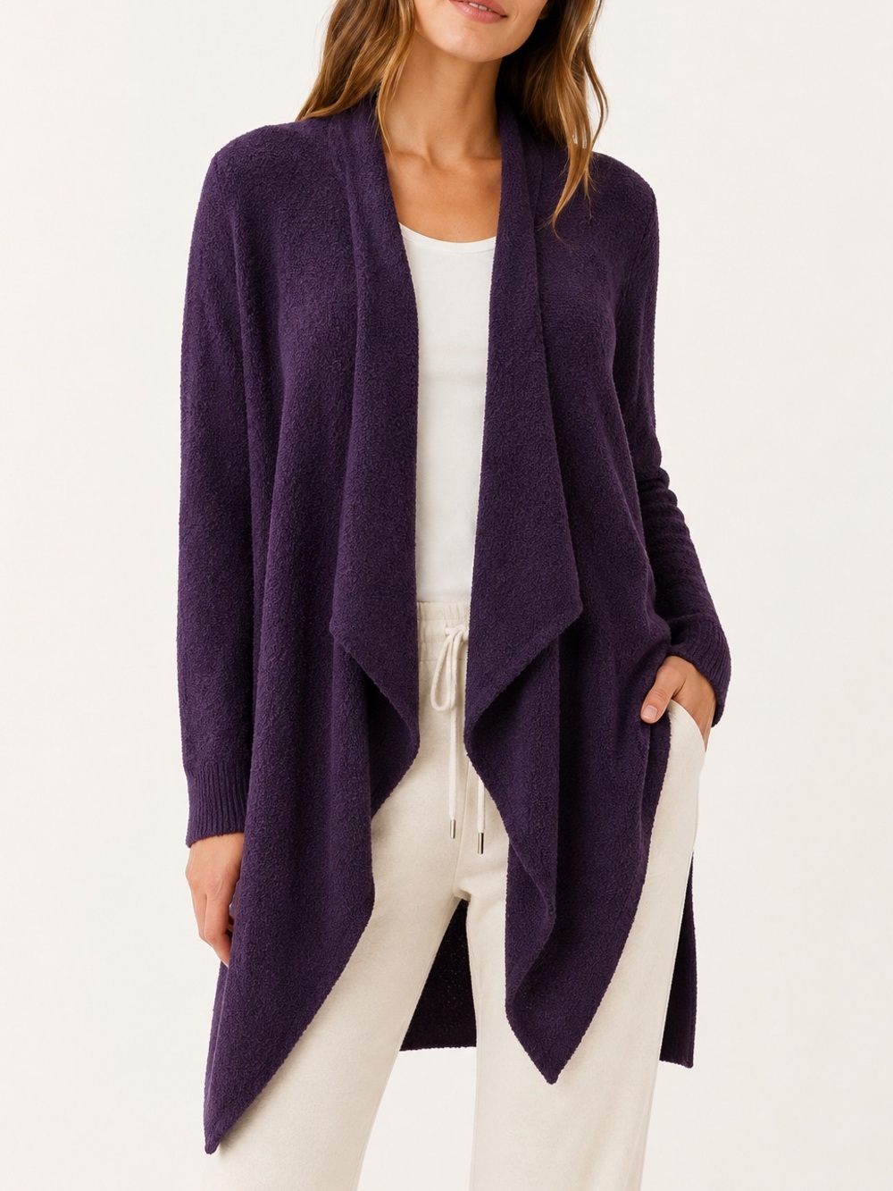 Barefoot Dreams Cardigan Bamboo Chic Lite Oversized Draped Purple Size Medium